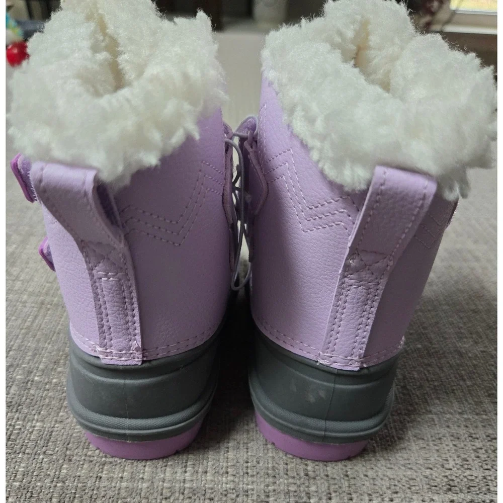 Cat & Jack Toddler Girls Purple Grey Faux Fur Snow Boots Size 5 Duck Boots